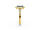Yellow gold Fancy Blue Emerald  Halo Round Diamond Pave Band with Four-Prong Setting_40