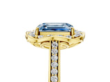Yellow gold Fancy Blue Emerald  Halo Round Diamond Pave Band with Four-Prong Setting_43