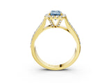Yellow gold Fancy Blue Emerald  Halo Round Diamond Pave Band with Prong Setting 4