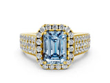 Yellow gold Fancy Blue Emerald  Halo Round Diamond Pave Band with Prong Setting_26