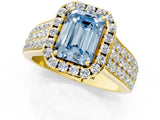Yellow gold Fancy Blue Emerald  Halo Round Diamond Pave Band with Prong Setting_27