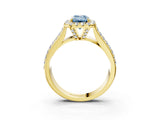 Yellow gold Fancy Blue Emerald  Halo Round Diamond Pave Band with Prong Setting_29