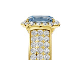 Yellow gold Fancy Blue Emerald  Halo Round Diamond Pave Band with Prong Setting_31