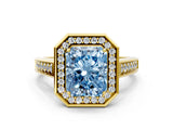 Yellow gold Fancy Blue Emerald  Halo Solitaire Diamond Ring with Pave Band and Bezel Setting_50