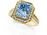 Yellow gold Fancy Blue Emerald  Halo Solitaire Diamond Ring with Pave Band and Bezel Setting_51