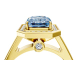 Yellow gold Fancy Blue Emerald  Halo Solitaire Diamond Ring with Pave Band and Bezel Setting_54