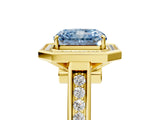Yellow gold Fancy Blue Emerald  Halo Solitaire Diamond Ring with Pave Band and Bezel Setting_55