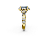 Yellow gold Fancy Blue Emerald  Halo Split Shank Diamond Engagement Ring with Pave Band and Four-Prong Setting_55