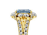Yellow gold Fancy Blue Emerald  Halo Split Shank Diamond Engagement Ring with Pave Band and Four-Prong Setting_58