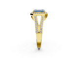 Yellow gold Fancy Blue Emerald  Halo Split Shank Diamond Ring with Four-Prong Setting_34