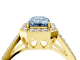 Yellow gold Fancy Blue Emerald  Halo Split Shank Diamond Ring with Four-Prong Setting_36