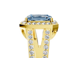 Yellow gold Fancy Blue Emerald  Halo Split Shank Diamond Ring with Four-Prong Setting_37