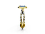Yellow gold Fancy Blue Emerald  Halo Split Shank Diamond Ring with Pavé Setting 2