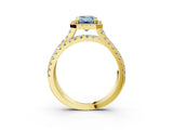 Yellow gold Fancy Blue Emerald  Halo Split Shank Diamond Ring with Pavé Setting 3