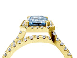 Yellow gold Fancy Blue Emerald  Halo Split Shank Diamond Ring with Pavé Setting 4