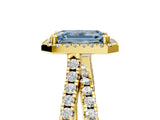 Yellow gold Fancy Blue Emerald  Halo Split Shank Diamond Ring with Pavé Setting 5