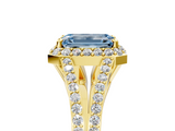 Yellow gold Fancy Blue Emerald  Halo Split Shank Diamond Ring with Prong Setting_24