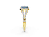 Yellow gold Fancy Blue Emerald  Halo Split Shank Pave Diamond Ring with Four-Prong Setting_51