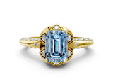 Yellow gold Fancy Blue Emerald  Halo Split Shank Pave Diamond Ring with Petal Prong Setting_20