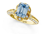 Yellow gold Fancy Blue Emerald  Halo Split Shank Pave Diamond Ring with Petal Prong Setting_21