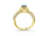 Yellow gold Fancy Blue Emerald  Halo Split Shank Pave Diamond Ring with Petal Prong Setting_23