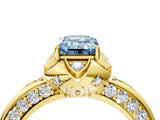 Yellow gold Fancy Blue Emerald  Halo Split Shank Pave Diamond Ring with Petal Prong Setting_24