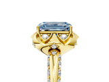 Yellow gold Fancy Blue Emerald  Halo Split Shank Pave Diamond Ring with Petal Prong Setting_25