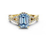 Yellow gold Fancy Blue Emerald  Halo Twist Band Solitaire Prong Setting Ring_64