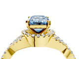 Yellow gold Fancy Blue Emerald  Halo Twist Band Solitaire Prong Setting Ring_68