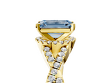 Yellow gold Fancy Blue Emerald  Halo Twist Band Solitaire Prong Setting Ring_69