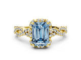 Yellow gold Fancy Blue Emerald  Halo Twist Band Solitaire Ring with Six-Prong Setting_37