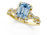 Yellow gold Fancy Blue Emerald  Halo Twist Band Solitaire Ring with Six-Prong Setting_38
