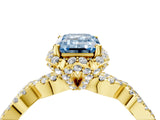 Yellow gold Fancy Blue Emerald  Halo Twist Band Solitaire Ring with Six-Prong Setting_41