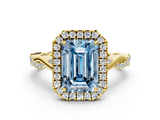 Yellow gold Fancy Blue Emerald  Halo Twist Band Solitaire Ring_20
