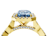 Yellow gold Fancy Blue Emerald  Halo Twist Band Solitaire Ring_24