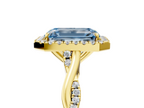 Yellow gold Fancy Blue Emerald  Halo Twist Band Solitaire Ring_25
