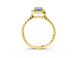 Yellow gold Fancy Blue Emerald  Halo Twisted Band Four-Prong Diamond Ring_24