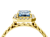 Yellow gold Fancy Blue Emerald  Halo Twisted Band Four-Prong Diamond Ring_25