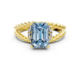 Yellow gold Fancy Blue Emerald  Halo Twisted Band Four-Prong Ring_37