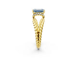 Yellow gold Fancy Blue Emerald  Halo Twisted Band Four-Prong Ring_39
