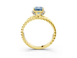 Yellow gold Fancy Blue Emerald  Halo Twisted Band Four-Prong Ring_40