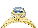 Yellow gold Fancy Blue Emerald  Halo Twisted Band Four-Prong Ring_41