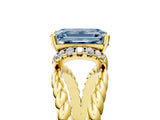 Yellow gold Fancy Blue Emerald  Halo Twisted Band Four-Prong Ring_42