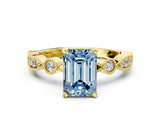 Yellow gold Fancy Blue Emerald  Milgrain Bezel Diamond Engagement Ring with Solitaire Prong Setting_155