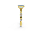 Yellow gold Fancy Blue Emerald  Milgrain Bezel Diamond Engagement Ring with Solitaire Prong Setting_157