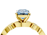 Yellow gold Fancy Blue Emerald  Milgrain Bezel Diamond Engagement Ring with Solitaire Prong Setting_159