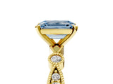 Yellow gold Fancy Blue Emerald  Milgrain Bezel Diamond Engagement Ring with Solitaire Prong Setting_160