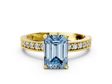 Yellow gold Fancy Blue Emerald  Milgrain Pave Diamond Engagement Ring with Four-Prong Setting_155