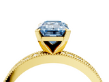 Yellow gold Fancy Blue Emerald  Milgrain Pave Diamond Engagement Ring with Four-Prong Setting_159