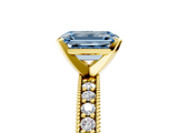Yellow gold Fancy Blue Emerald  Milgrain Pave Diamond Engagement Ring with Four-Prong Setting_160